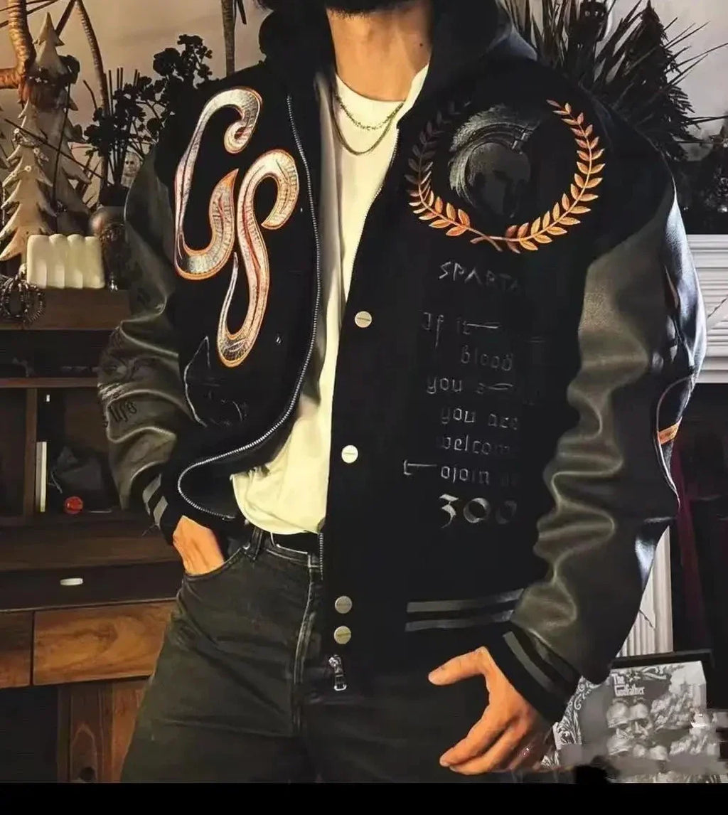 Embroidery Varsity Jacket Men PU Leather Sleeves Oversized Bomber Jackets Women Baseball Coats Streetwear Men Clothing