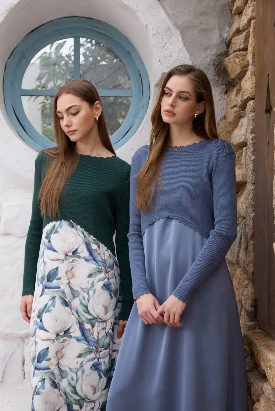 SS26 Luxe elegance slip satin dress + knitted top woman clothing set adjustable maxi floor length