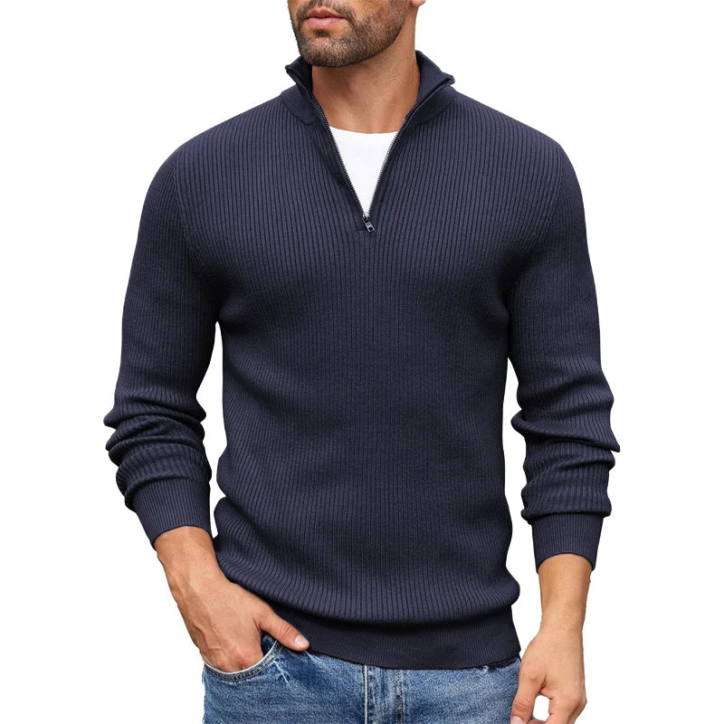 Men's Turtleneck Pullover Sweaters Zip Knitted Jumper Winter Sweater Long Sleeve Work Warm Coats Slim Fit Lightweight Outwear