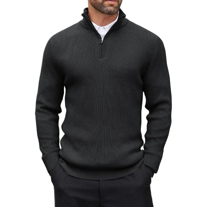 Autumn Men's Quarter Zip Pullover Dress Slim Sweater Mock Neck Sweaters Casual Long Sleeve Pullovers Outerwear Winter Warm Tops