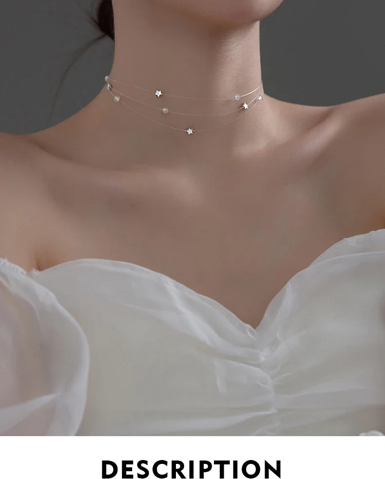 Sparkling Cubic Zirconia Choker Necklace 925 Sterling Silver Stars Fashion Necklaces For Women Party Fine Jewelry Gifts