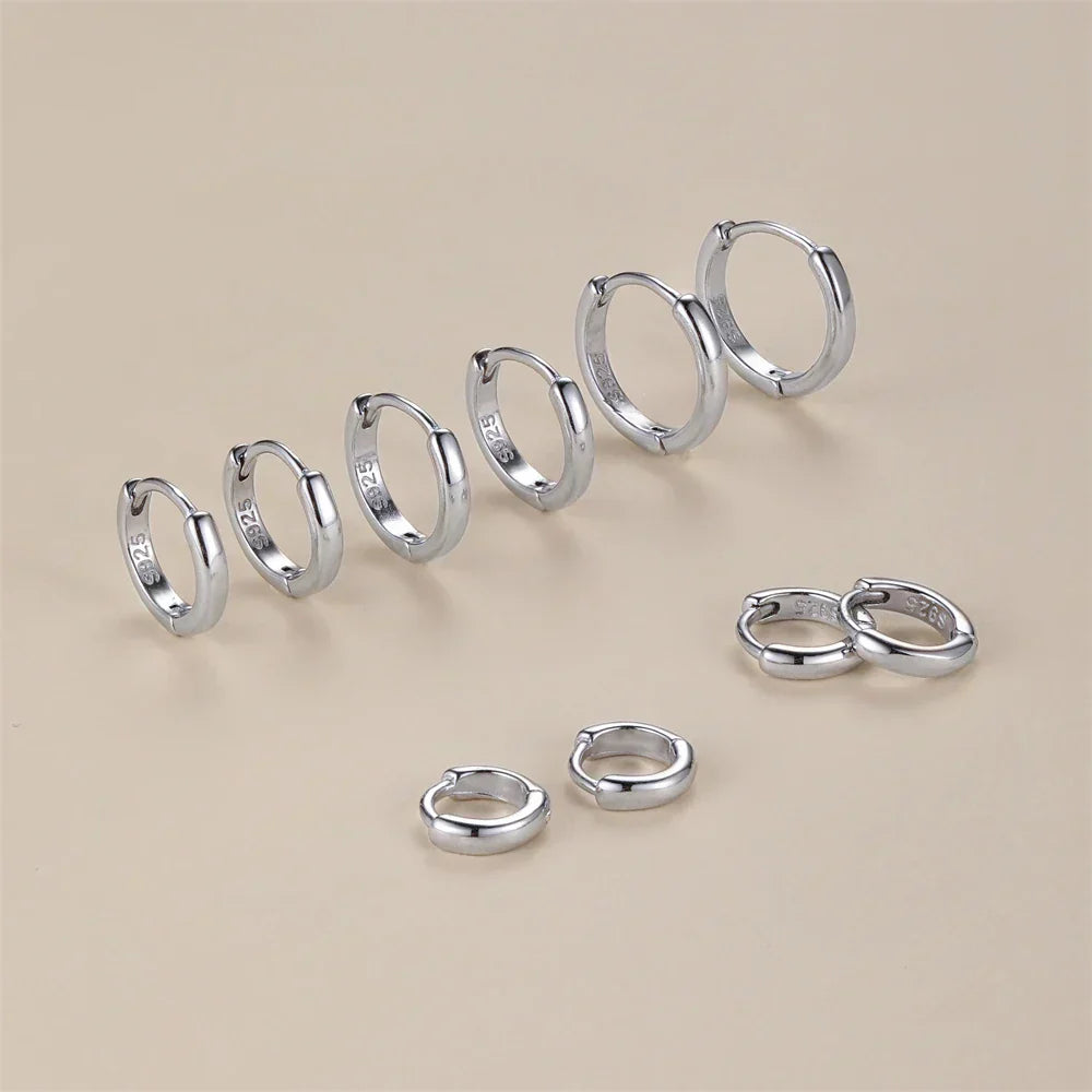 Silver 925 1 pair Women Small Hoops Earring Piercing Ear Cartilage Tragus Simple Thin Circle Anti-allergic Ear Buckle
