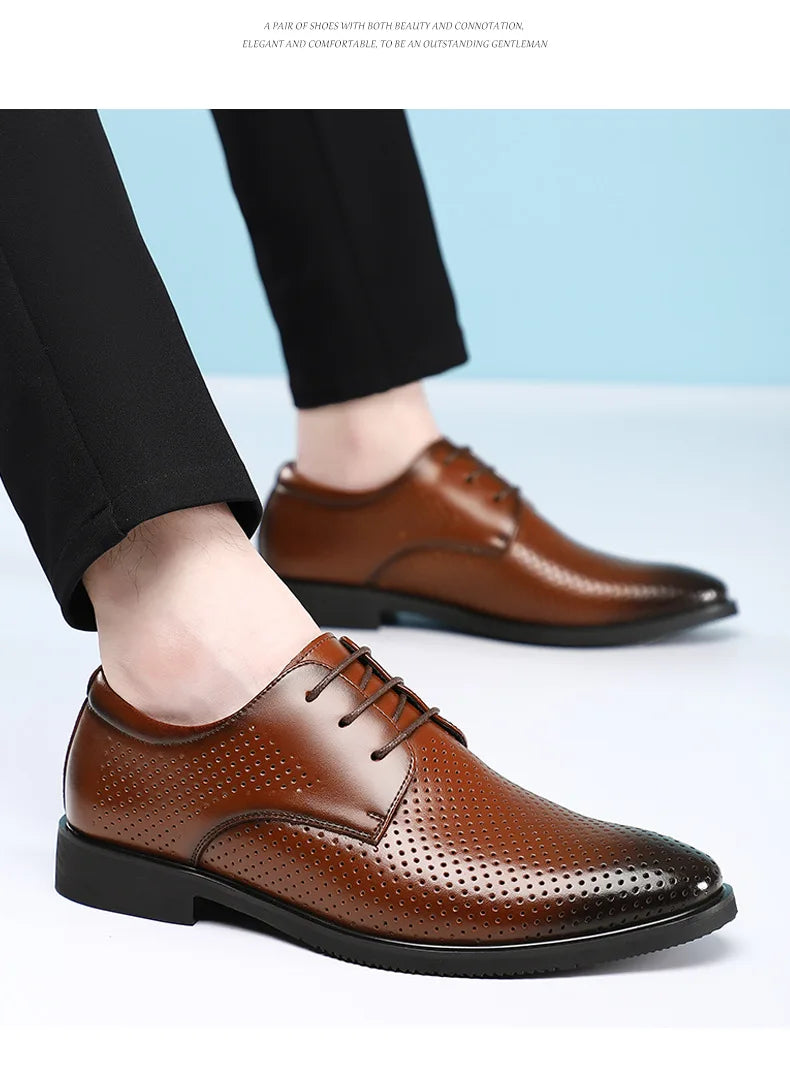Summer Autumn Dress Shoes for Men Hallow Breathable Lace Designer Leather Shoes Male Fashion Business Casual Elegant Shoe Man