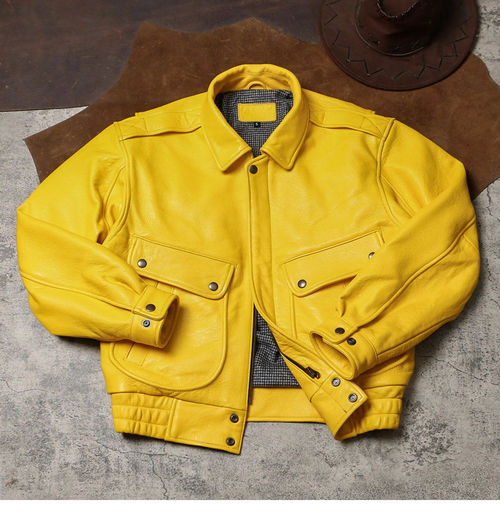 Spring Autumn Cool Handsome Short Yellow Soft Pu Leather Jacket Men Turn-down Collar Luxury Designer Clothes 2025