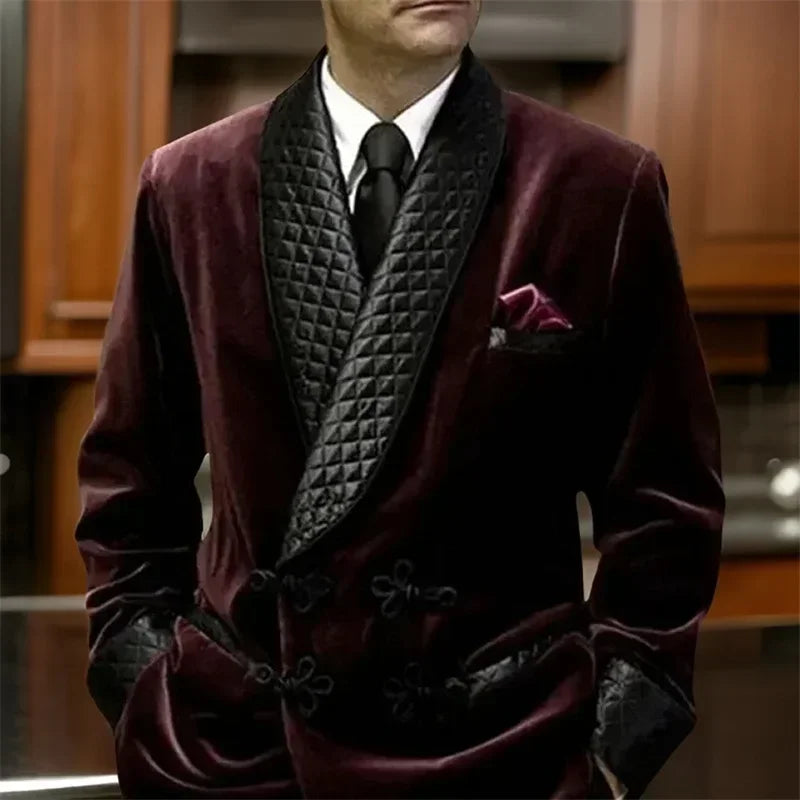 1 Piece Long Men Suit Jacket for Wedding 2024 Shawl Lapel Velvet Smoking Suit Blazer for Dinner Party Coat Ready to Ship