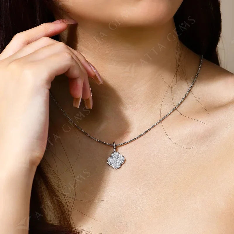 Full Round Moissanite Necklace for Women D Color S925 Sterling Silver Sparkling Pendent Engagement Wedding Party Gift