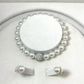 3 PCS set Imitation Pearl Fireball Necklace Bracelet Earring Stud Jewelry Set Silver Color Crystal Stone Elegant Bridal Jewelry