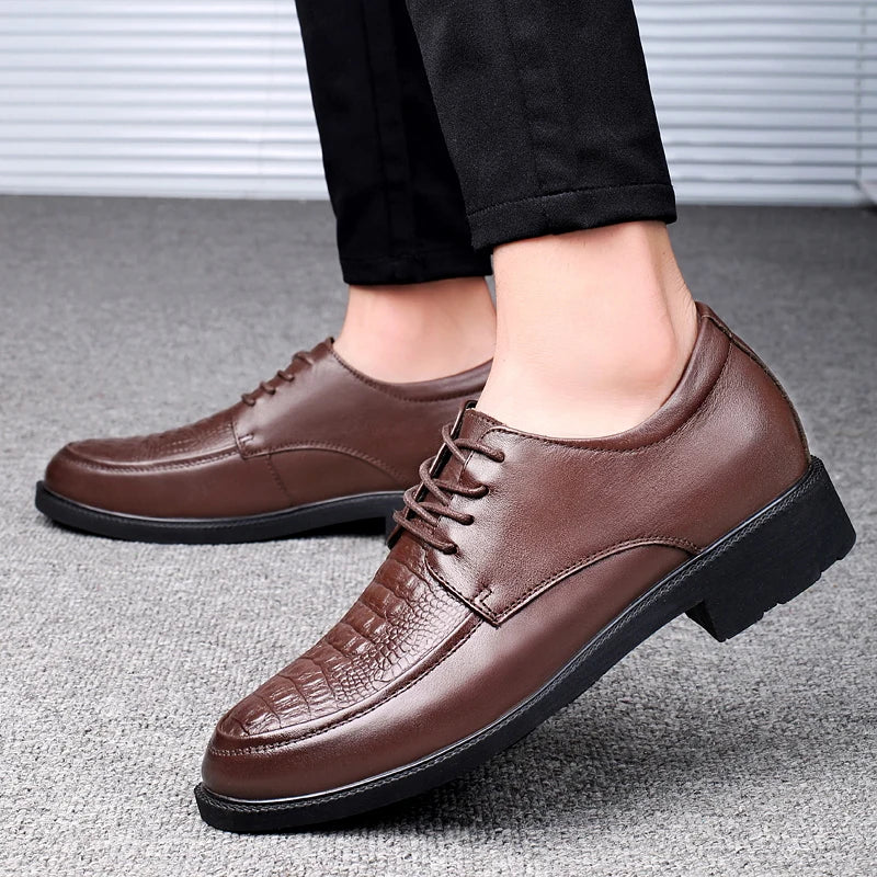 Luxury Brand Men Casual Flats Genuine Leather Business Oxford Shoes Antiskid Gentleman Shoes Crocodile Pattern Formal Dress Shoe