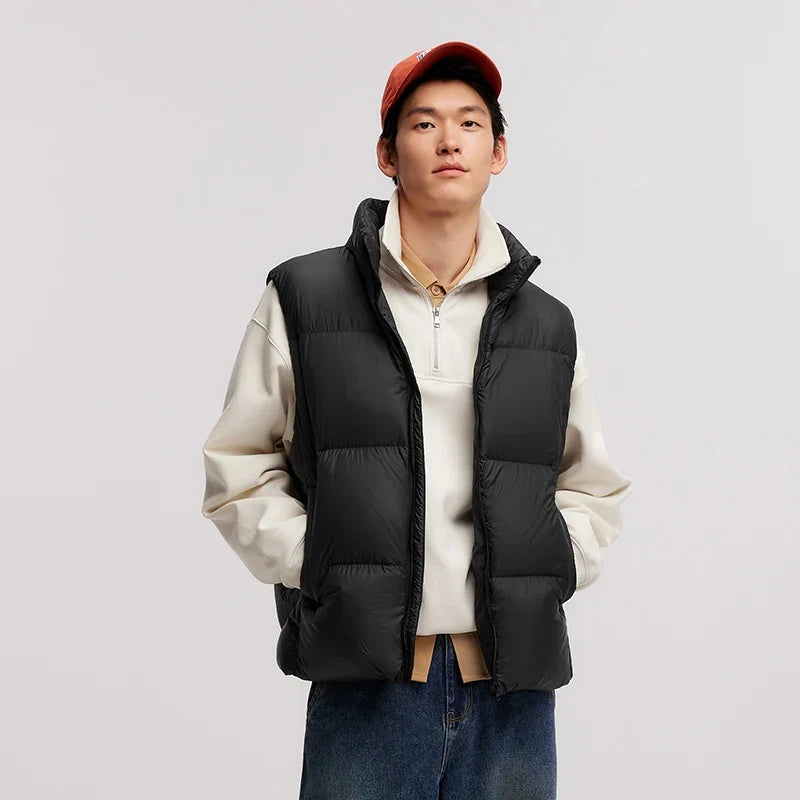 Down Vest Men 2024 Winter New Thermal Three-Proof Coat Solid Color Puffer Vest Versatile Vest