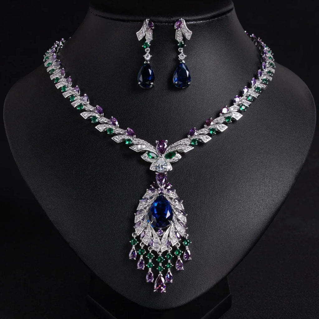 Pop Hot Stereo Jewelry Oil Painting Necklace Earrings Premium Multi-Color 2-Piece Wedding Travel Women's Holiday Gift M-1000