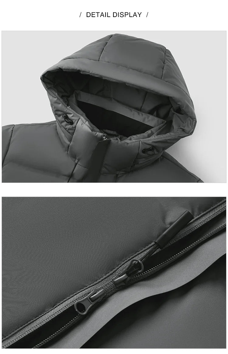 Down Jacket Men Long Hooded Loose Simple Versatile 2026 Winter Man Clothes Winter Outerwear