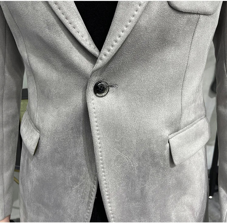 Men's Deerskin Fleece Suit Jacket 2025 Spring New High Quality Single Button Slim Fit Business Casual Suit Coat  Men Clothing