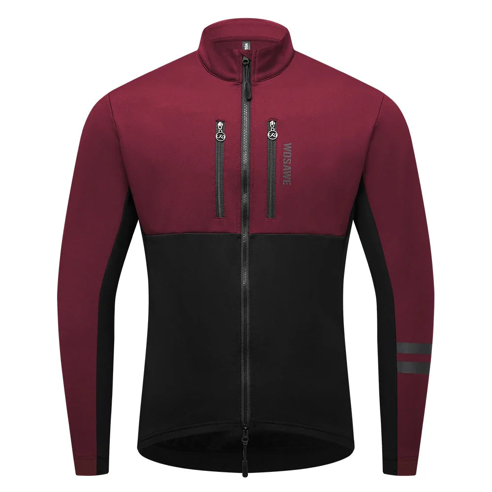 Men's Cycling Jacket Winter Thermal Long Sleeve Fleece MTB Jacket Bicycle Top Bike Clothing with 3 Rear Pockets 0℃-15℃