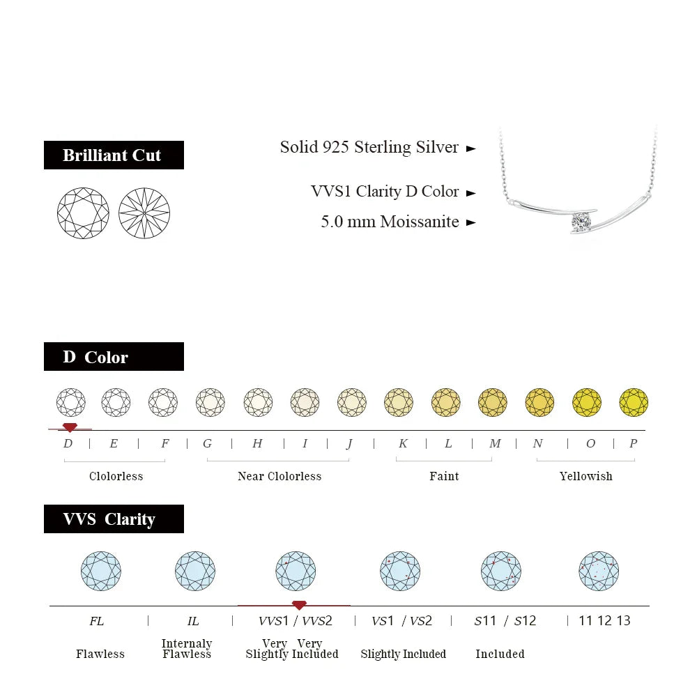 Luxury 5.0mm D Color Moissanite Necklace for Women Real 925 Sterling Silver Moissanite Diamond Wedding Anniversary Gift