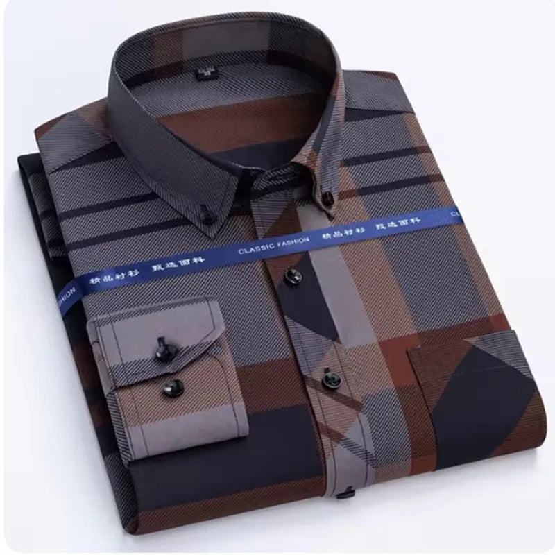 Men's Long Sleeved Shirt Hot Selling Spring Autumn Wrinkle Free Long Sleeve Stylish Business Casual Printe Thin Slim Fit Clothes