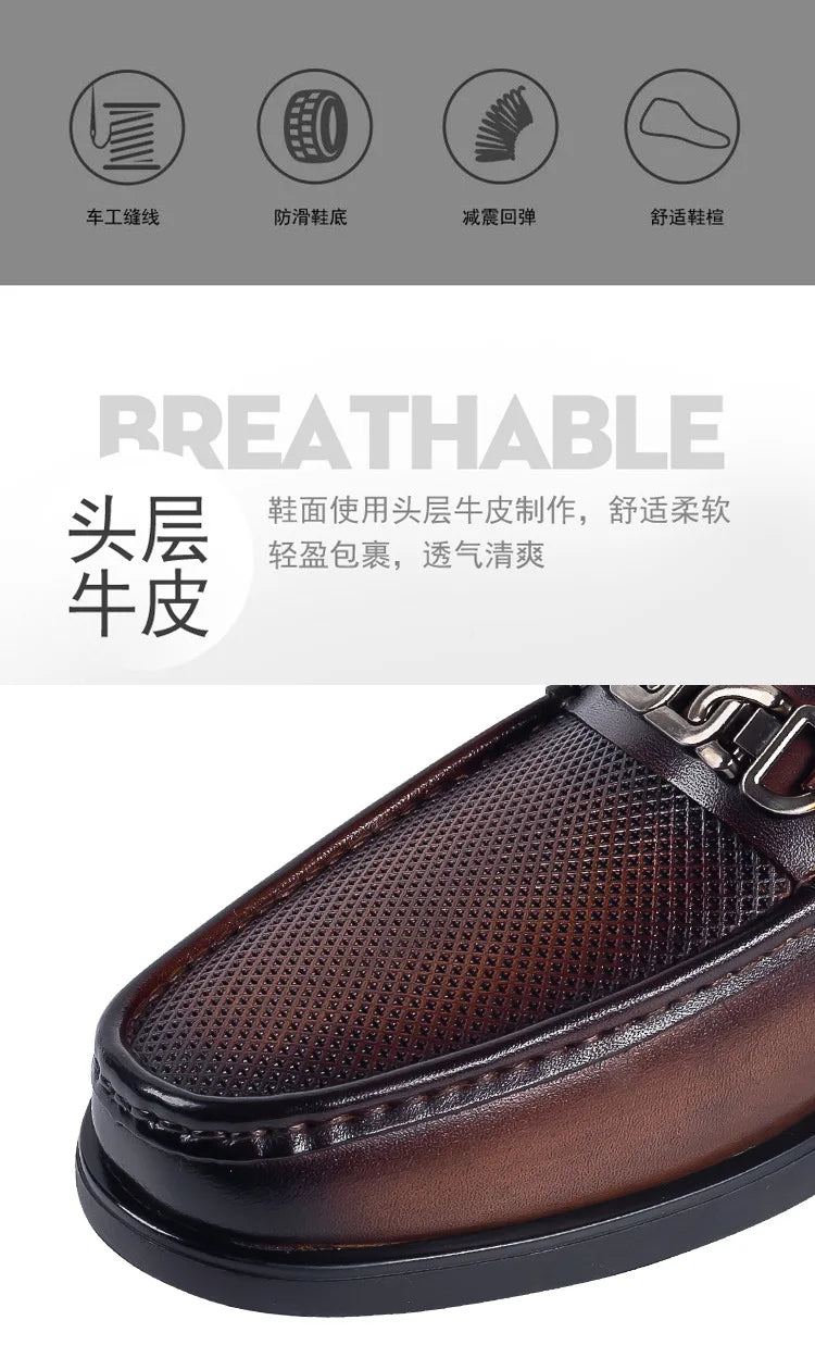 New 2025 Summer Men Genuine Leather Formal Business Loafers Slip On Retro Breathable Men Leather Moccasins Shoes