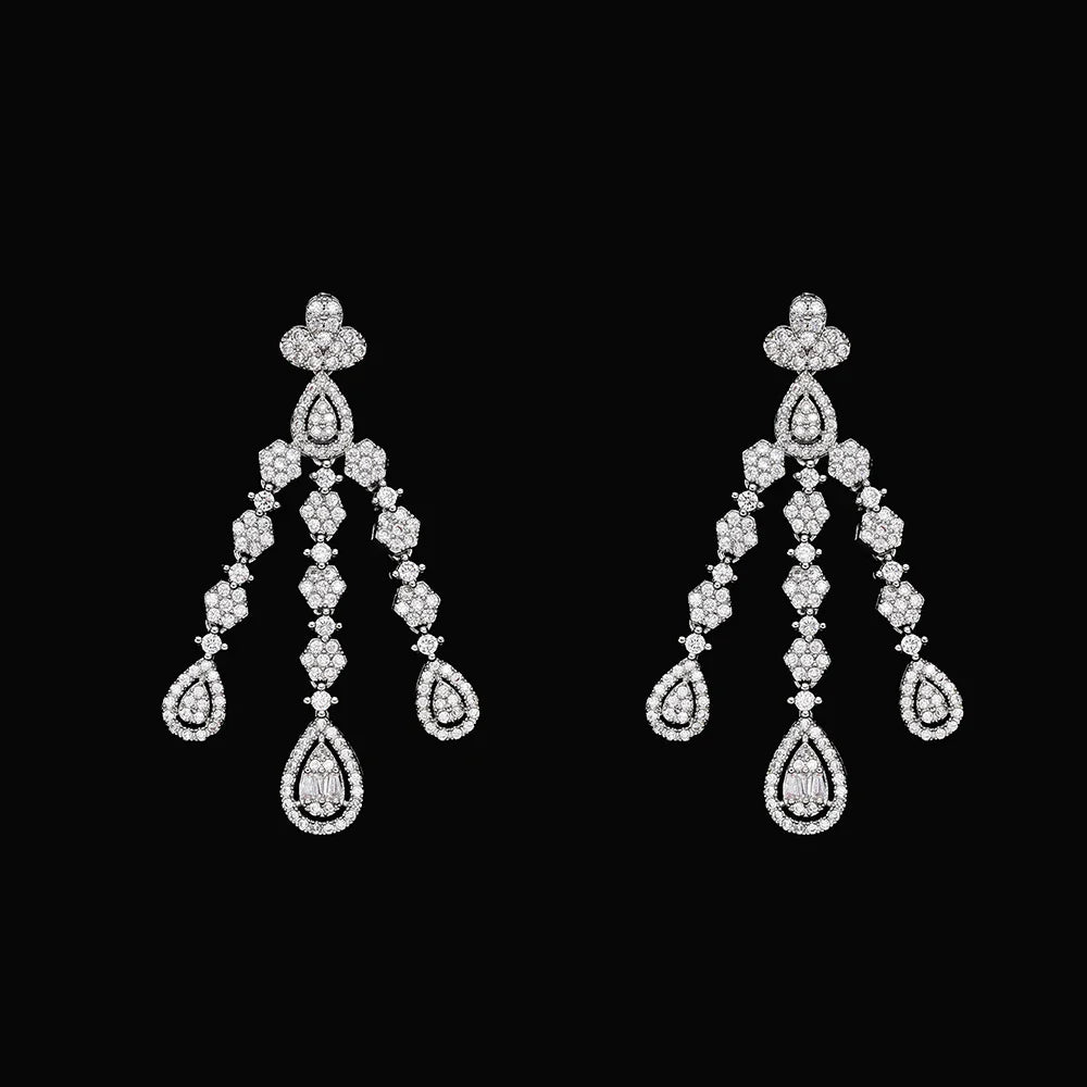 Luxury  4 Pieces Bridal Wedding Jewelry for Women Cubic Zirconia Water Drop Earrings Tassel Necklace Jewelry Sets Party Gift