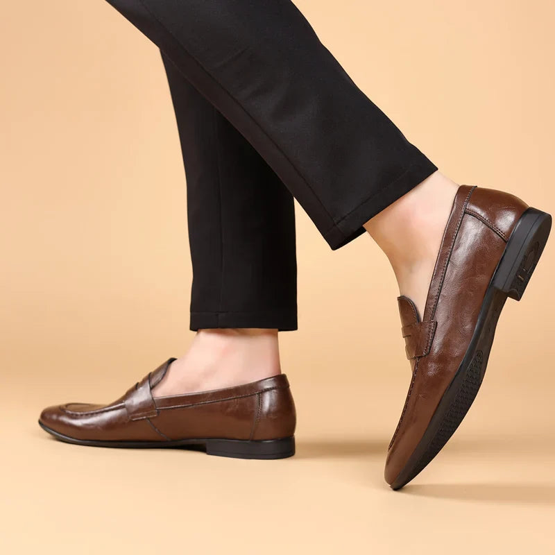 Italian Men High Quality Casual Leather Loafers Casual Business Office Shoes Comfy Outdoor Slip On Flats Fashion Driving Shoes