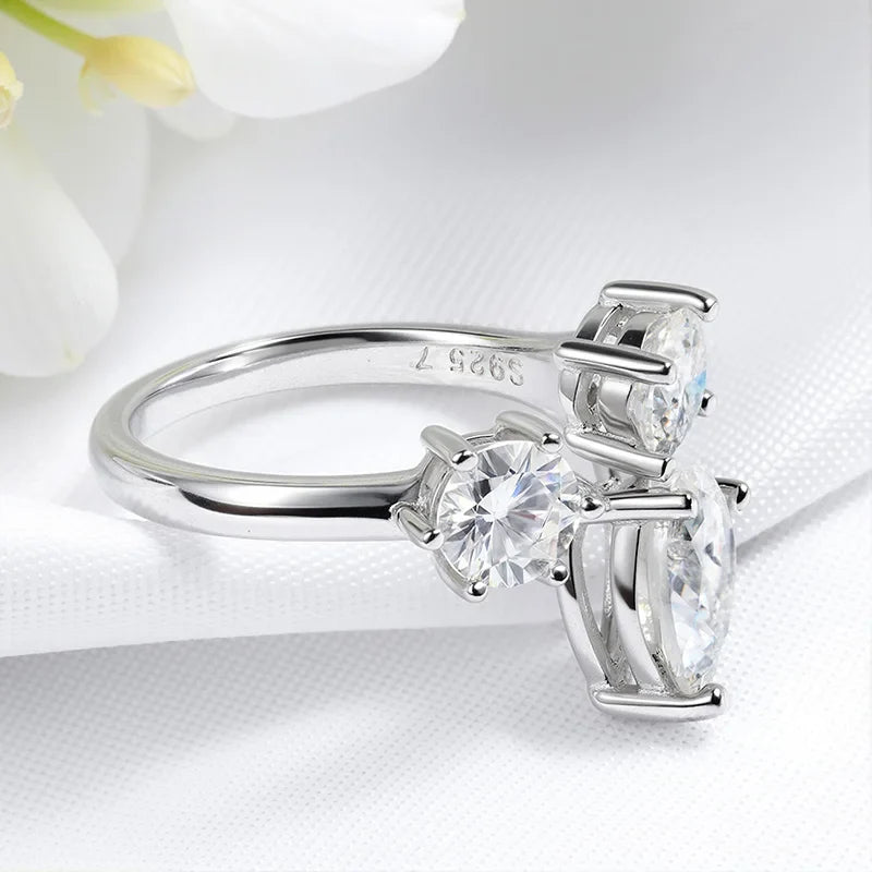 Pear/round Cut Adjustable Moissanite Rings for Women Ideal Cut Female S925 Sterling Silver Plated 18K Lab Diamond Band