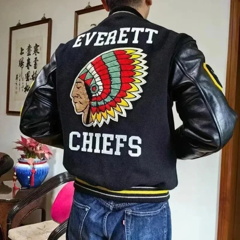 Embroidery Varsity Jacket Men PU Leather Sleeves Oversized Bomber Jackets Women Baseball Coats Streetwear Men Clothing