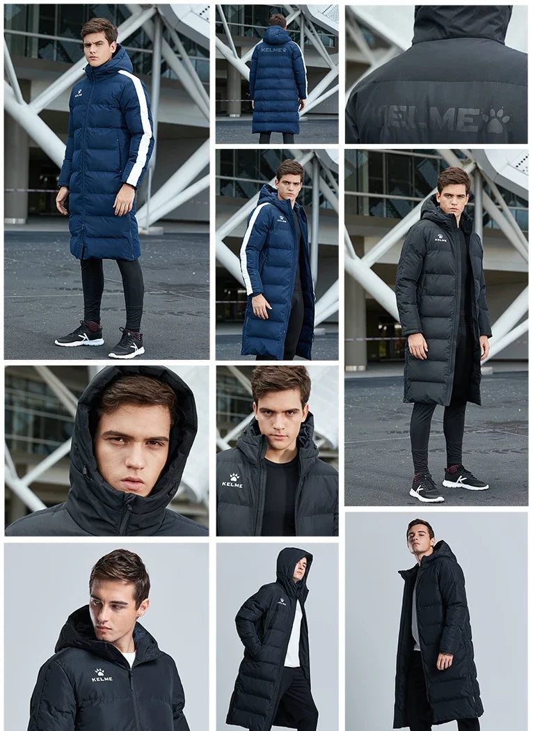 Men Winter Jacket Long Sports Training Hooded Coat Outrwear Warm Silk Cotton Windproof Cotton Clothing пуховик женский