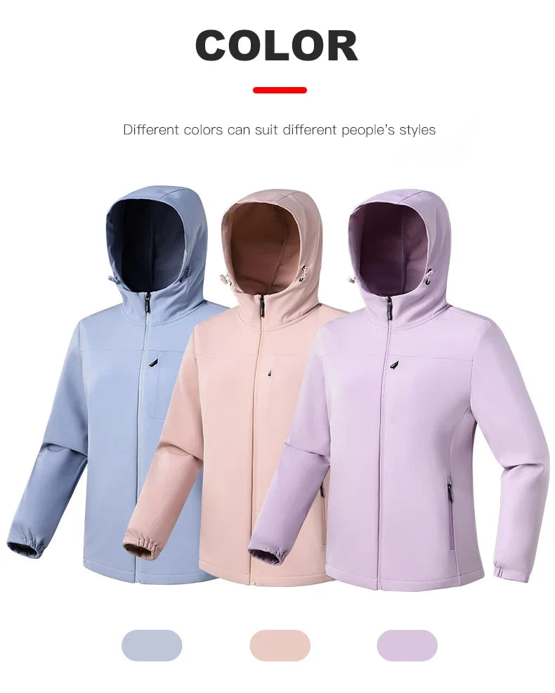 Waterproof Fleece Jacket Women Windproof Thermal Soft Shell Coat Outdoor Hiking Camping Climbing Trekking Windbreaker