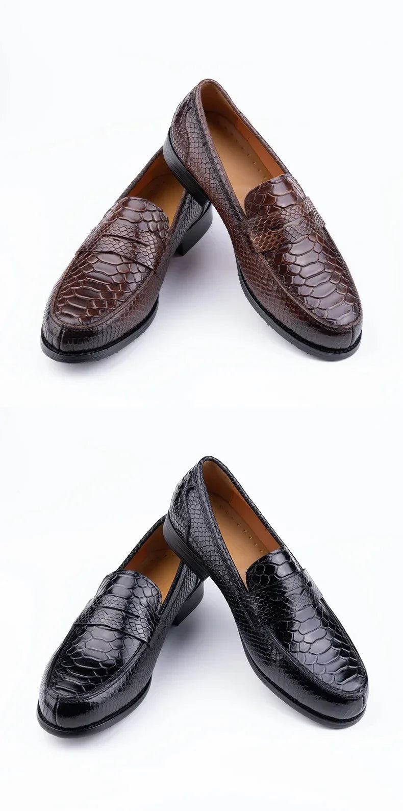 Premium Men's Snake Print Penny Loafers Handcrafted Genuine Leather Slip-On Driving Shoes Business Casual & Formal Footwear
