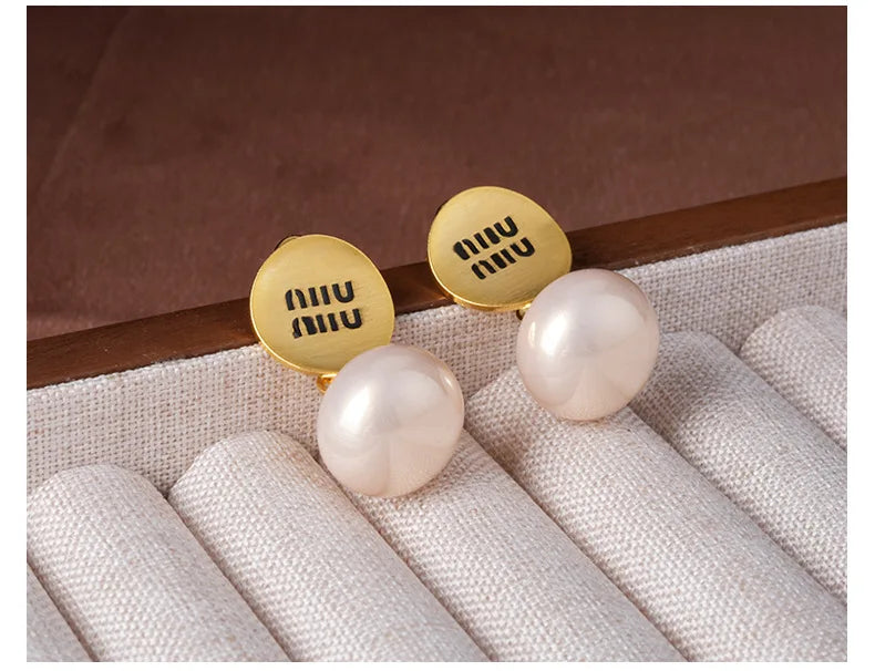Luxury Brand 18K Gold Plated French Pearl Pendant Earrings, Trendy Women's Jewelry Accessories，Wedding Banquet Anniversary Gift