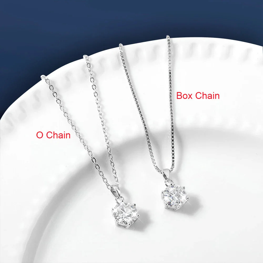 0.5-10CT Real Moissanite Pendant Necklace For Women D Color Round Diamond Necklace 925 Sterling Silver Classic Bride Jewelry