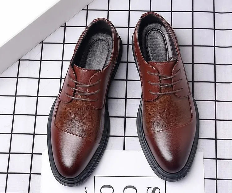 Men's Genuine Leather Oxfords Pointed Toe Lace Up Dress Shoes British Style Business Wedding Casual Footwear for Spring Autumn