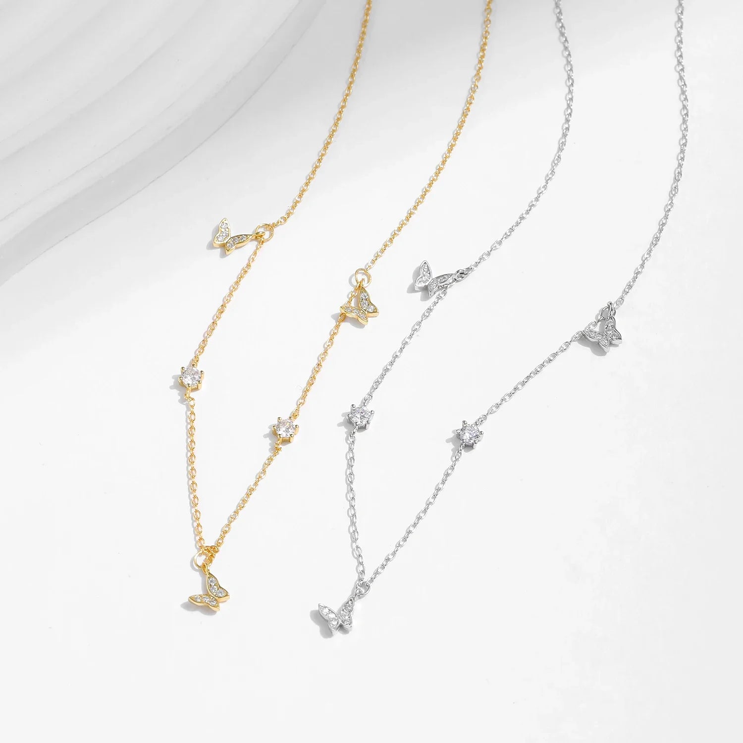Flying Butterfly CZ Necklace 925 Sterling Silver Simple Link Chain Charms White Gold Plated Necklaces For Women Jewelry