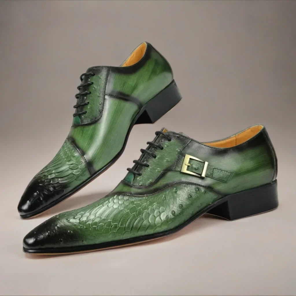 Mens Green Oxford Dress Shoes men dress shoe vestidos Side Buckle Leather Wingtip Lace Up office business wedding Husband gift
