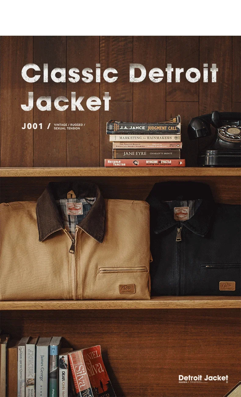 Retro Interstellar Same Style J001 Jacket Canvas Detroit Hunting Jacket Heavyweight Pocket Work Jacket Lapel Collar Coat