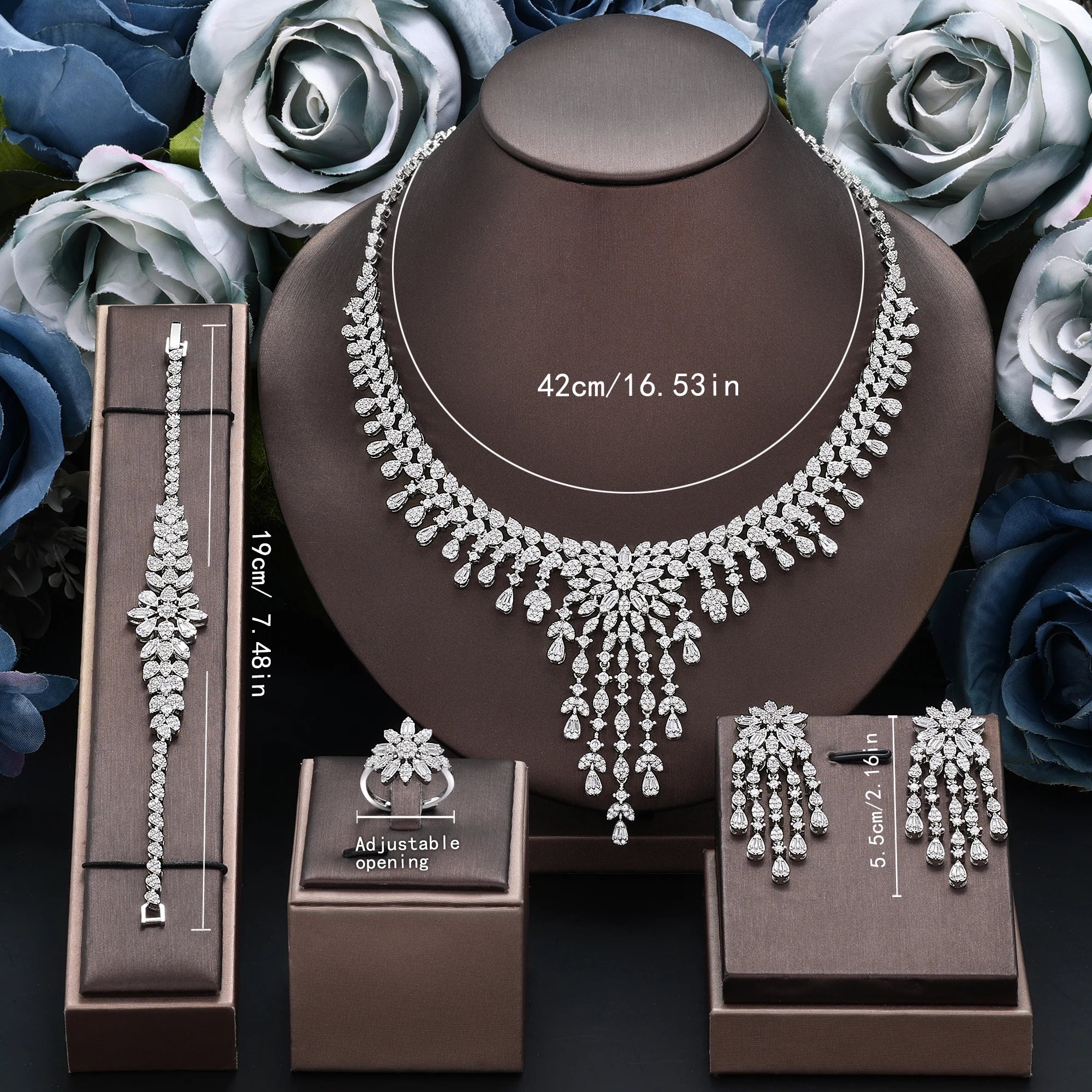 2024 New 4-Piece Designer Bride Wedding Jewelry Set Women's Discount Fashion Elegant Women's Set Wedding Neck Jewelry Bride