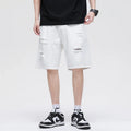 Summer New White Casual Men's Denim Shorts Ripped Fashion Loose Straight Street Bermuda Jeans Male Hole Short Pants
