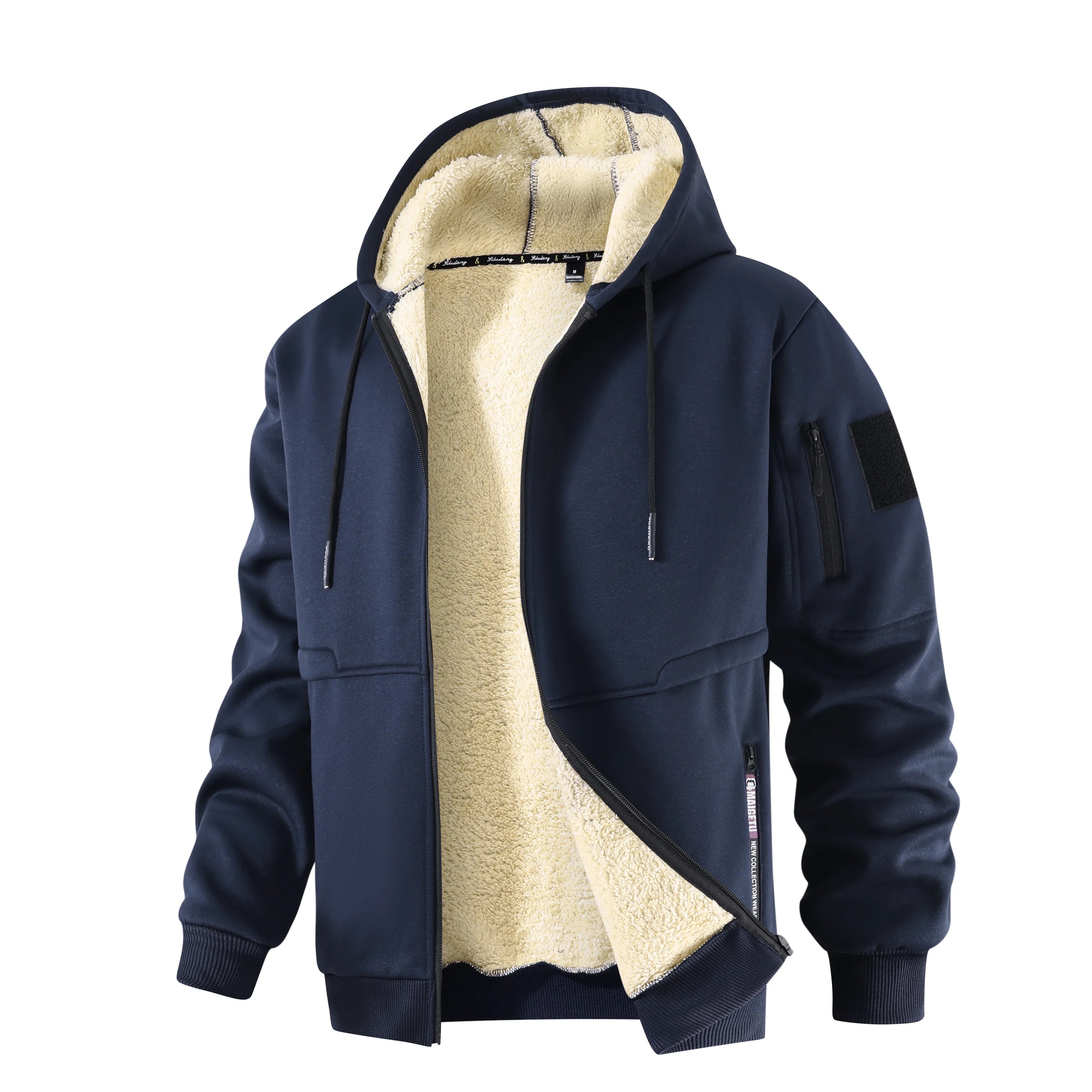 Men's Casual Thickened Wool Jacket Warm Zipper Hoodies Cardigan Sports Long Sleeve Sweatshirts Hooded Coat