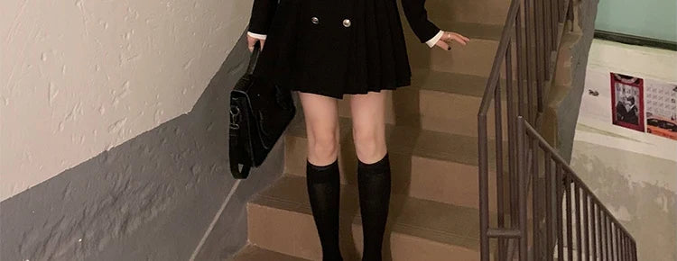 Sweet Style Suit Dress Korean Drama Main Character Waist Cinched Beautiful  Skirt College Style High Waist Double Breaste...