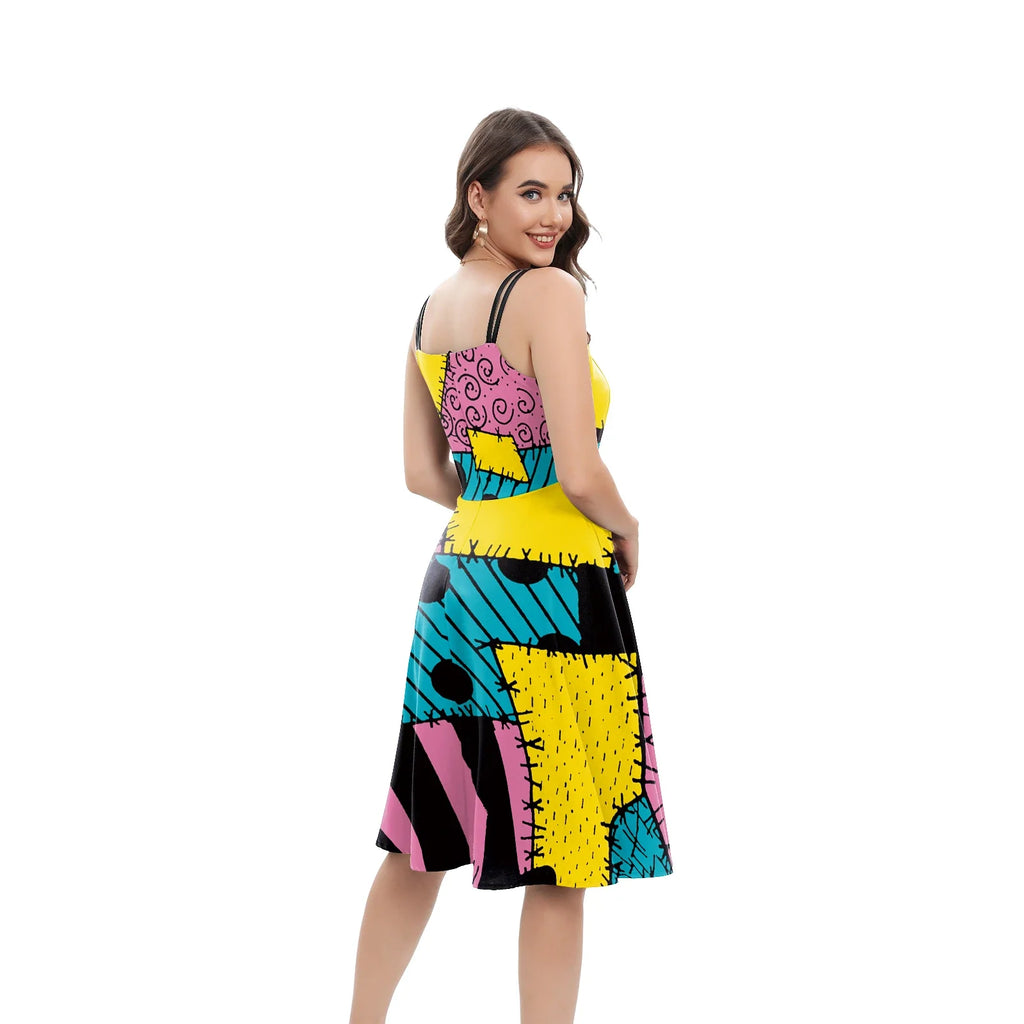 Halloween Nightmare Christmas Sally Dress Spaghetti Strap Women's Sexy Backless Dresses Patchwork Vestidos