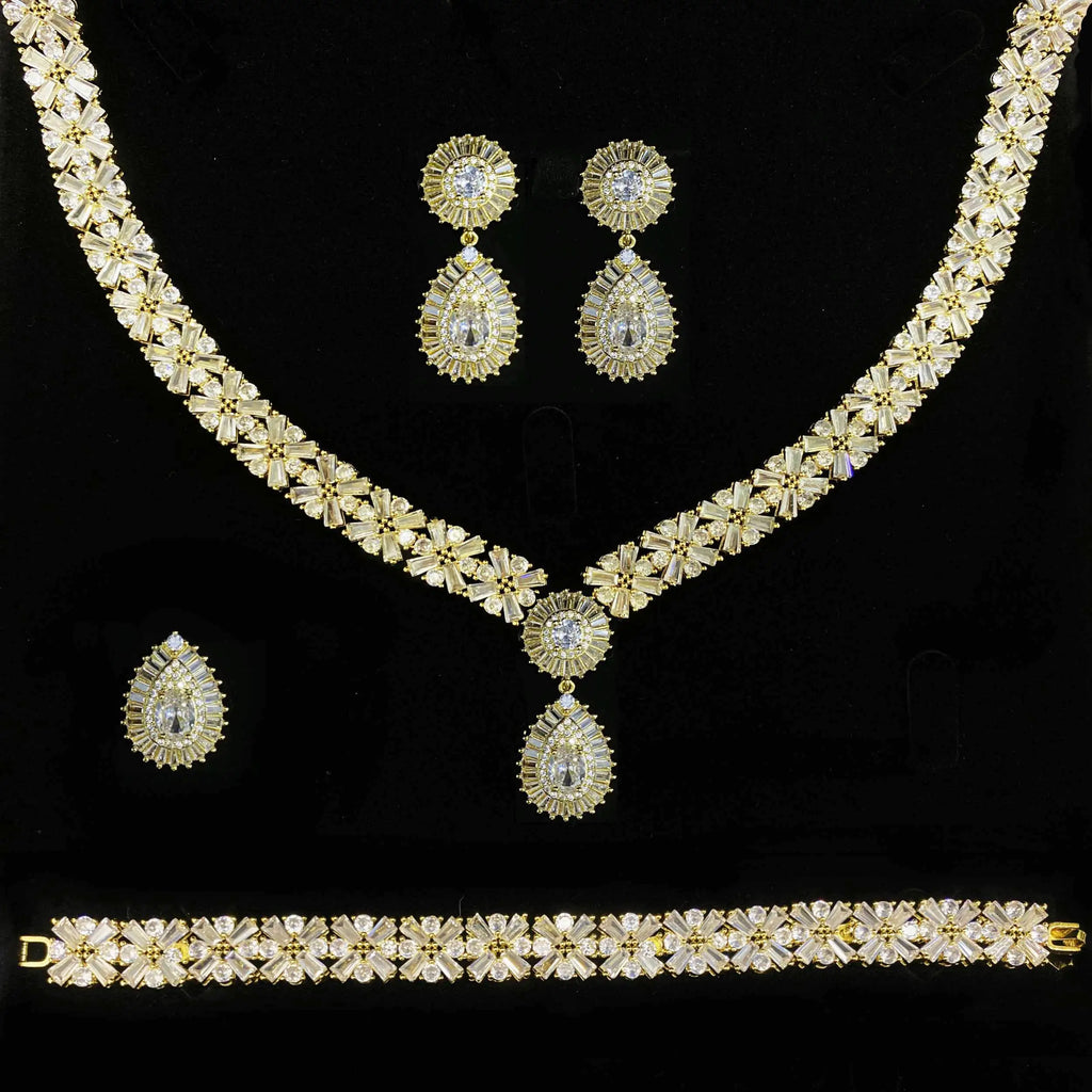 Luxury Wedding Indian Bridal Jewelry Sets Women Snowflakes Cubic Zirconia 4 pcs Necklace Earrings for Women
