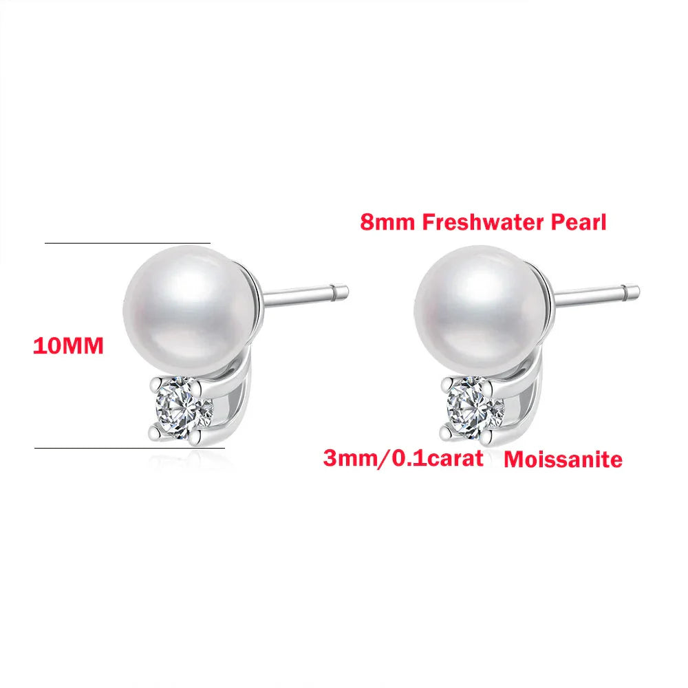with Certificate 3mm Moissanite Diamond Stud Earrings with Pearl 925  Silver Plated 18k Gold Ear Studs for Women Fine Jewelry