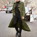 Men'S Windbreaker Spring Autumn Long-Slevee Extra Long Trench Coat Classic Trend Double Breasted Solid Color Temperament Trench