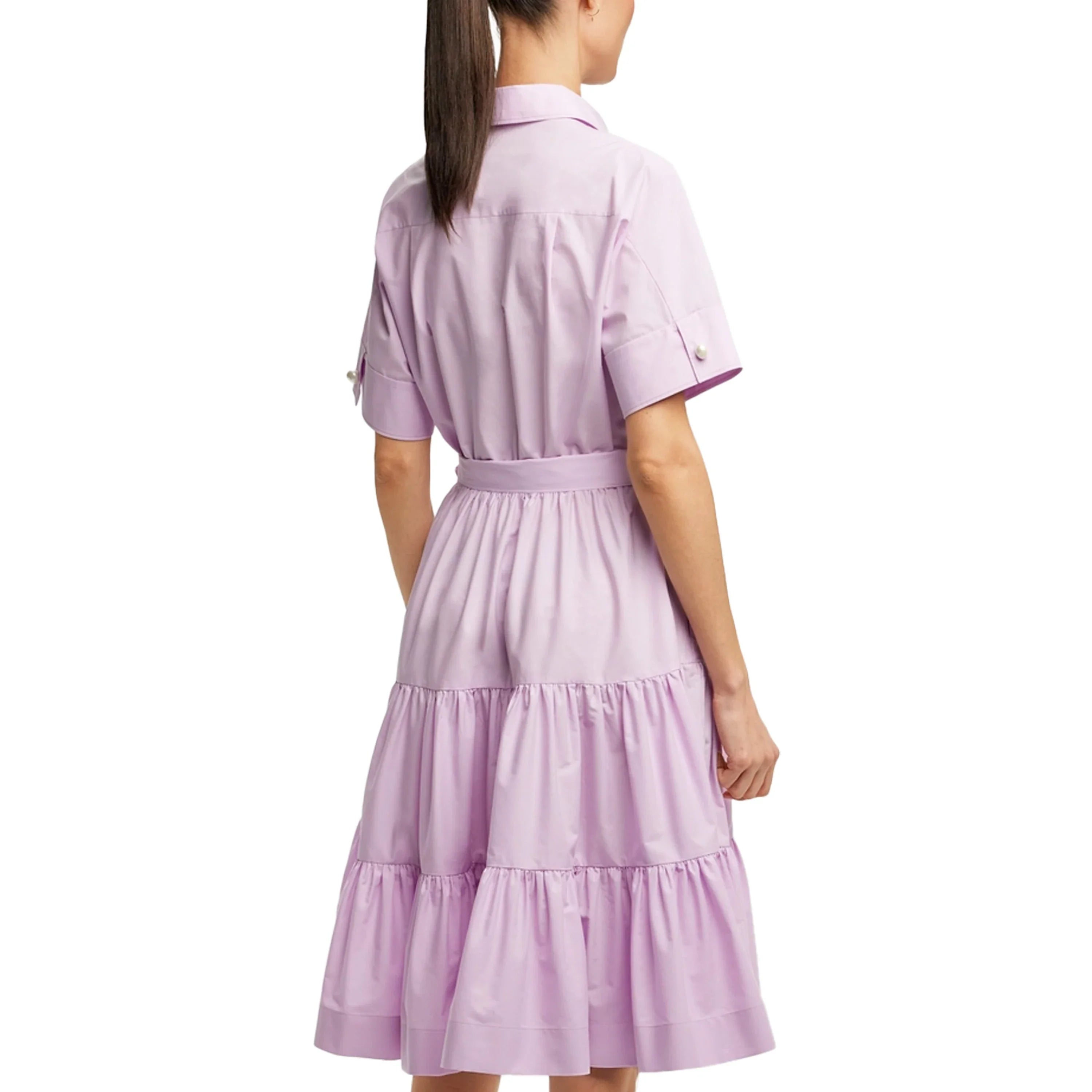 2025 Women Dress Summer Office Lady Elegant Long Sleeve Solid Color Shirt Sundress Casual Loose Buttons Lace Up Dress