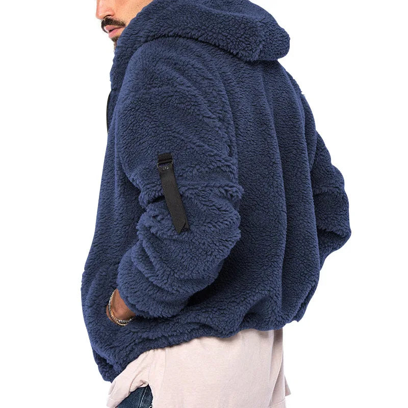 Men's Autumn and Winter Double-Sided Fleece Warm Jacket  Loose Hooded Casual Jacket
