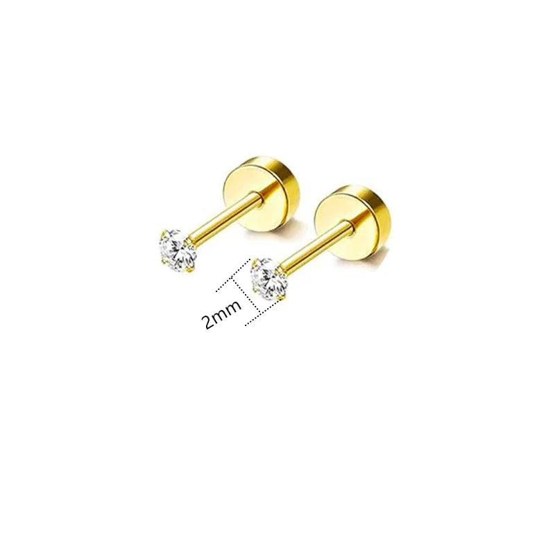 2PCS/Set Stainless Steel Gold Flower Cross Stud Earrings for Women Cute Mini Pearl Earrings Tragus Cartilage Piercing Jewelry