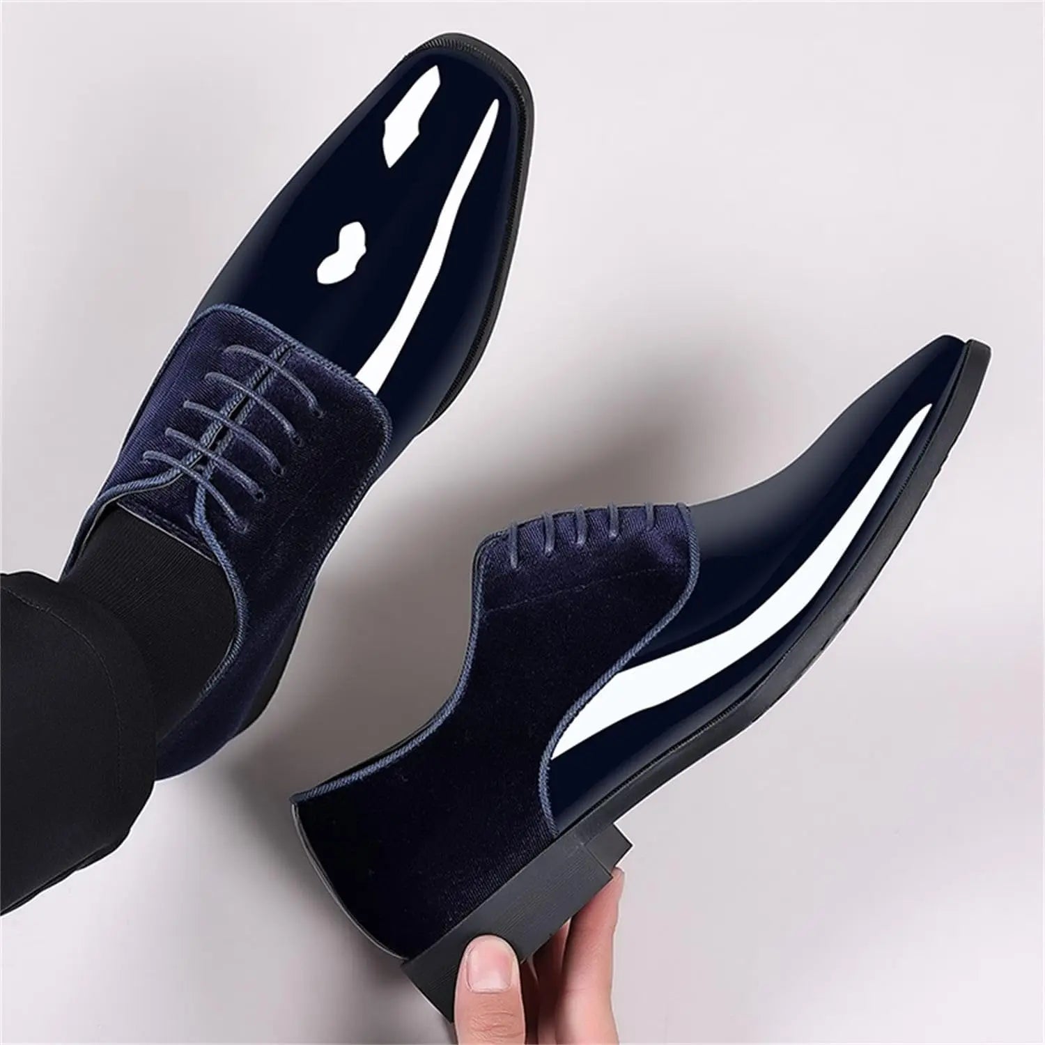 Men's Oxford Shoes High Gloss Low Top Square Toe Lace-Up Formal Suit Tuxedo Dress Shoes For Business Casual Shoe For Men