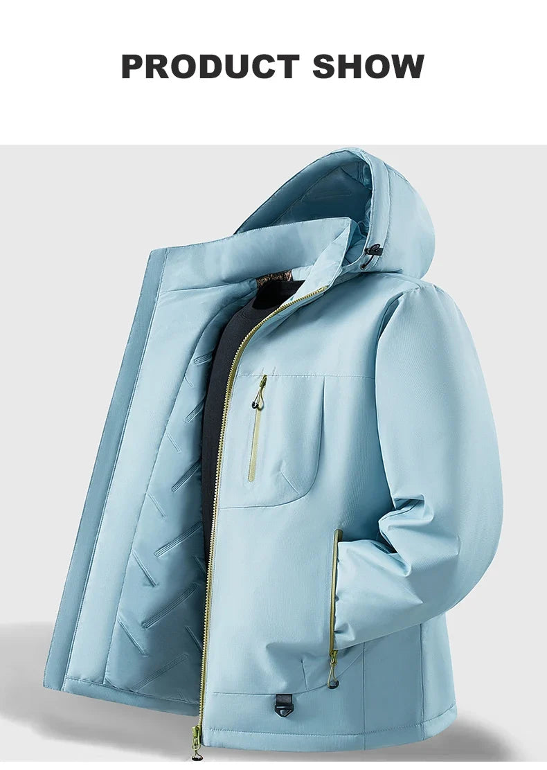 Men's Winter Warm Windbreaker Graphene Inner Waterproof Fleece Jackets Hiking Camping Climbing Skiing Thermal Rain Coat