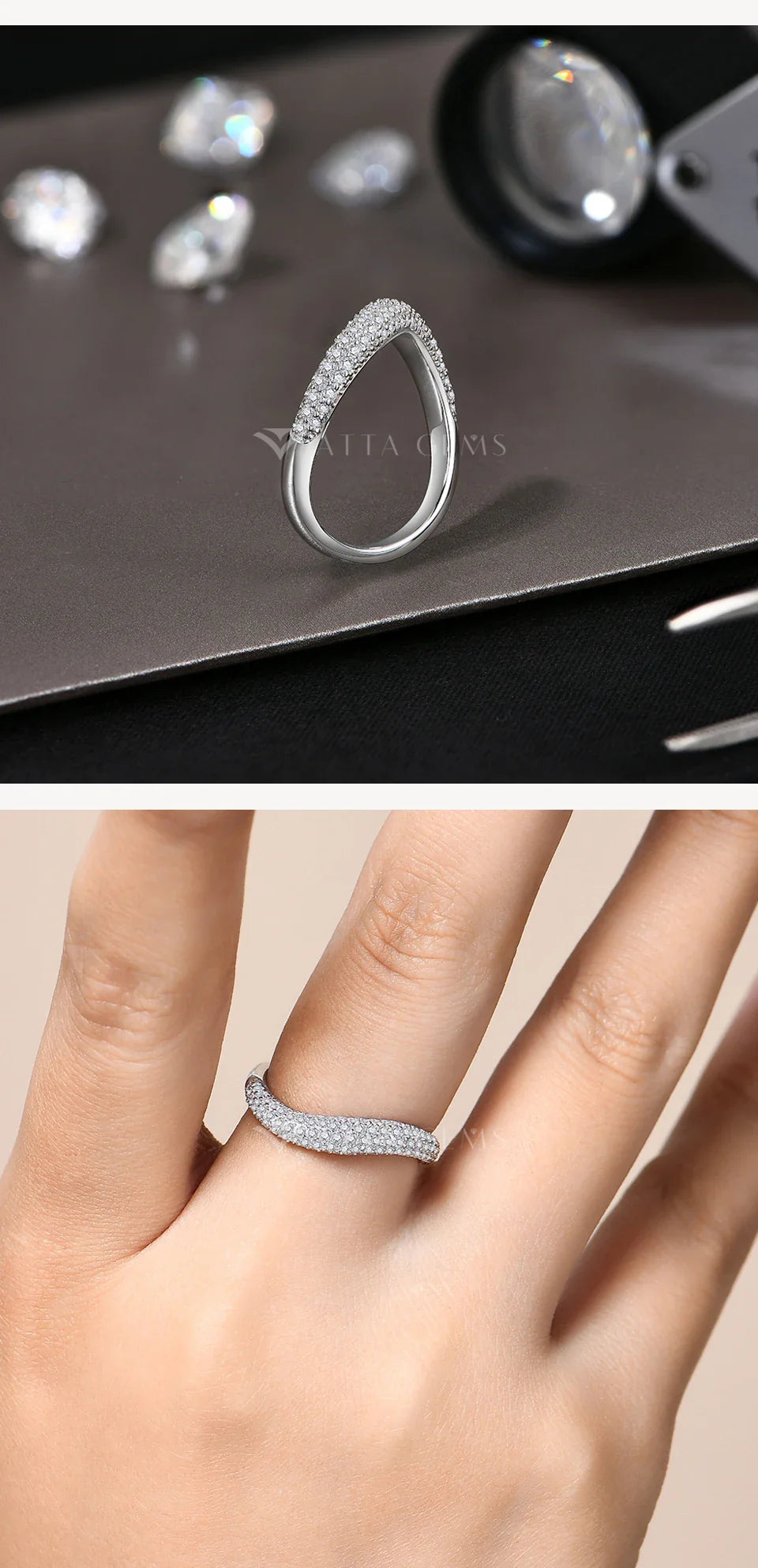 Sparkling Full D Color Moissanite Ring for Women VVS1 Lab Diamond Wavy Band S925 Sterling Silver Stackable Wedding Gift