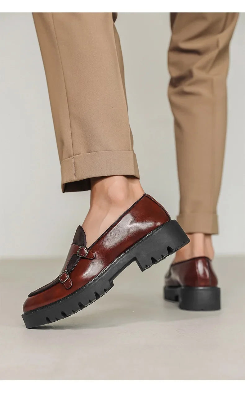 New Buckle Designer Big Size Loafers For Man Spring Autumn Business Leather Platform Shoes Male Fashion Casual Elegant Shoes Man