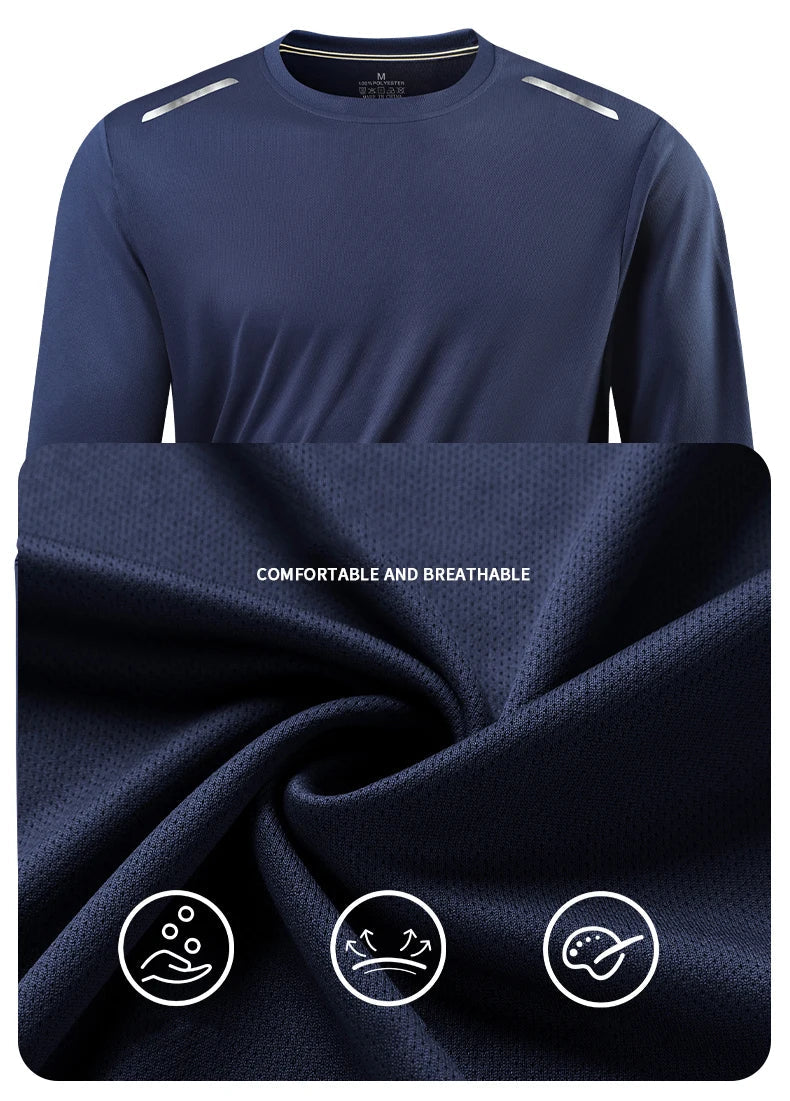 Men's Summer Long Sleeve Tops Outdoor Elastic Quick-Drying Breathable Cool Sweatshirt Men Jogging Reflective Strip Sweatshirt