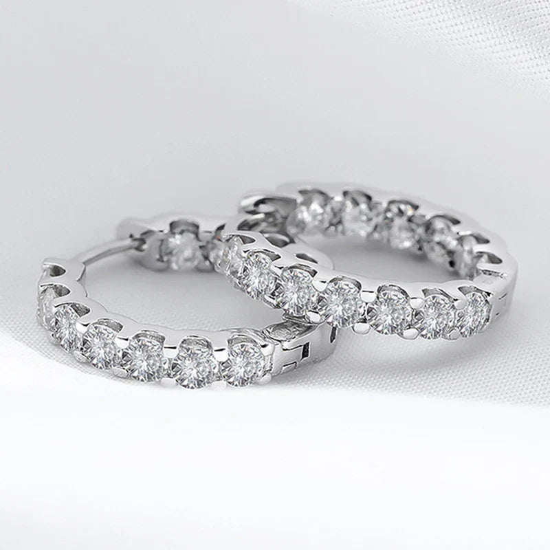18k Plated Total 2.6CT Full Moissanite Hoop Earring for Women Sparkling Wedding Party Earring 925 Sterling Silver Jewelry